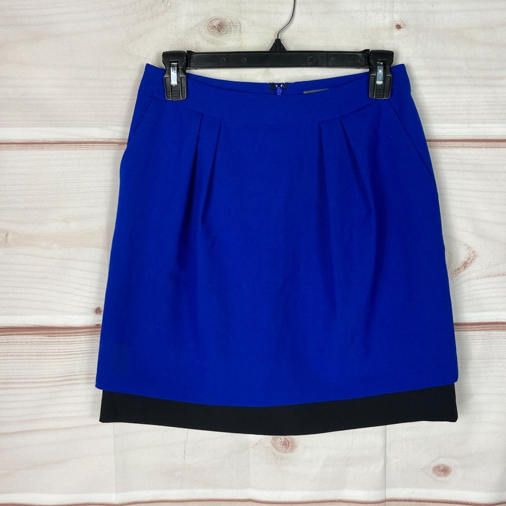Vince Camuto Skirt Womens 0 Blue Black A-Line Pleated Pockets Solid Zipper